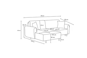 Alfie 4-seters Sovesofa med Divan - Antrasitt - Møbler - Sofaer - Sovesofaer - Sovesofa divan