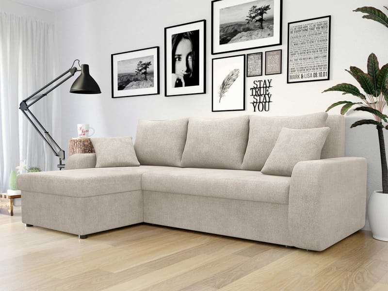 Alvared 3-seters sovesofa med divan venstre - Beige - Møbler - Sofaer - Sovesofaer - Hjørnesovesofa