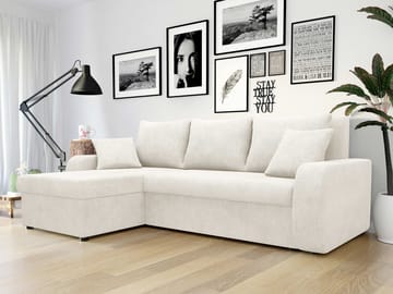 Alvared 3-seters sovesofa med divan venstre - Hvit - Møbler - Sofaer - Sovesofaer - Hjørnesovesofa