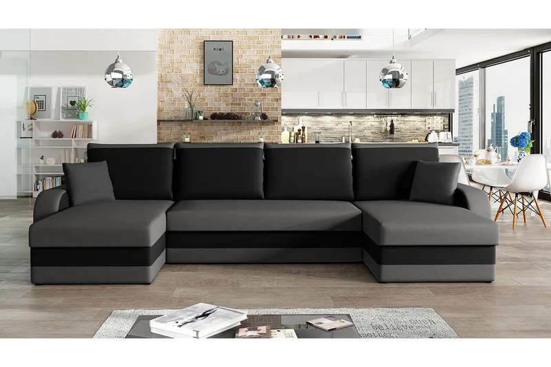 Alvared 4-seters Sovesofa med Dobbeldivan med Oppbevaring - Fløyel/Grå/Svart - Møbler - Sofaer - Sovesofaer - Sovesofa divan
