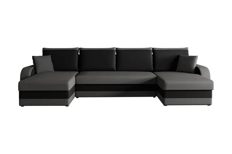 Alvared 4-seters Sovesofa med Dobbeldivan med Oppbevaring, Fløyel/Grå/Svart