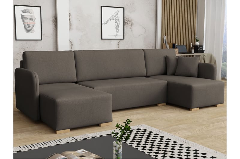 Amelus Sovesofa Dobbel Divan 4-Seter - Brun - Møbler - Sofaer - Sovesofaer - U sovesofa