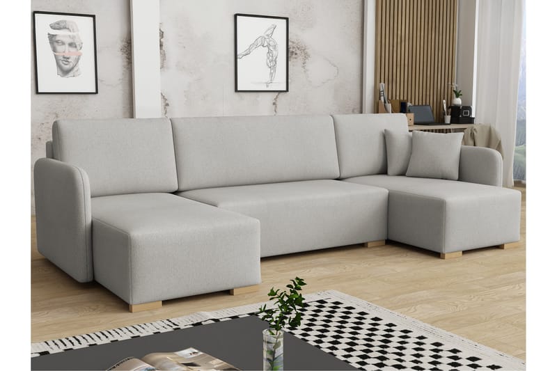 Amelus Sovesofa Dobbel Divan 4-Seter - Grå - Møbler - Sofaer - Sovesofaer - U sovesofa