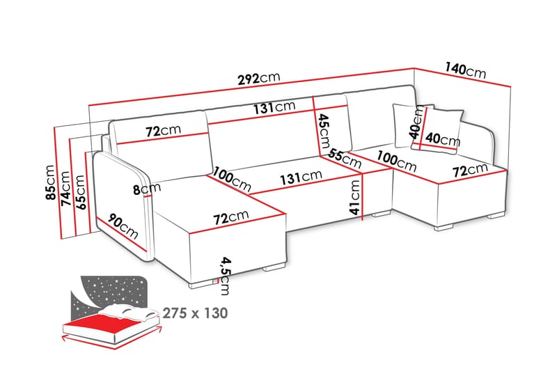 Amelus Sovesofa Dobbel Divan 4-Seter - Gul - Møbler - Sofaer - Sovesofaer - U sovesofa