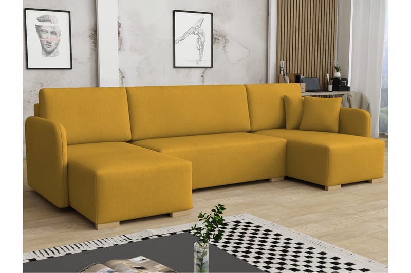 Amelus Sovesofa Dobbel Divan 4-Seter - Gul - Møbler - Sofaer - Sovesofaer - U sovesofa