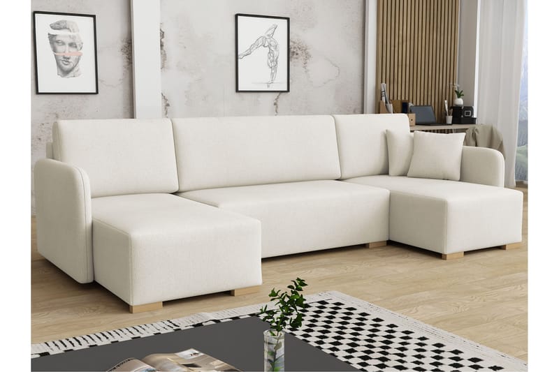 Amelus Sovesofa Dobbel Divan 4-Seter - Hvit - Møbler - Sofaer - Sovesofaer - U sovesofa