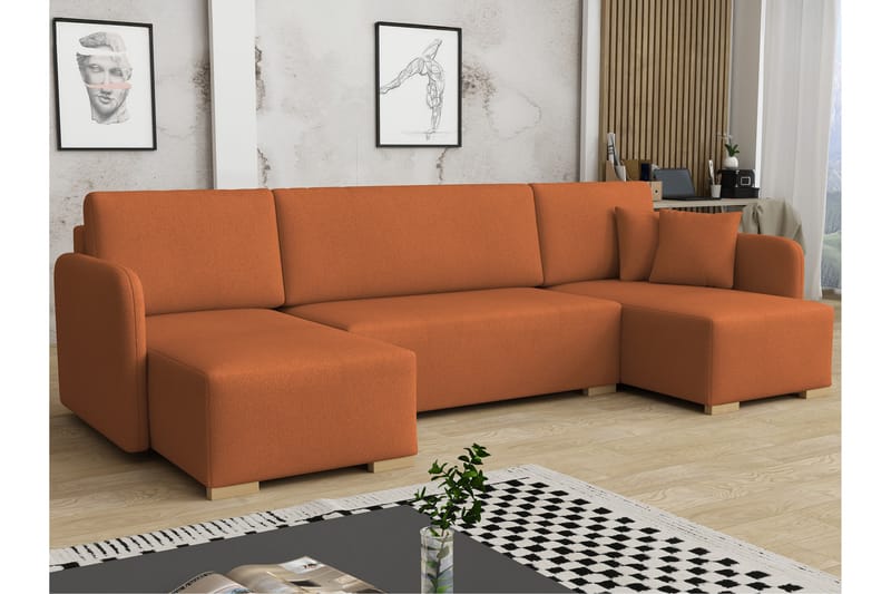Amelus Sovesofa Dobbel Divan 4-Seter - Oransje - Møbler - Sofaer - Sovesofaer - U sovesofa
