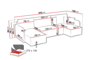Amelus Sovesofa Dobbel Divan 4-Seter - Møbler - Sofaer - Sovesofaer - U sovesofa