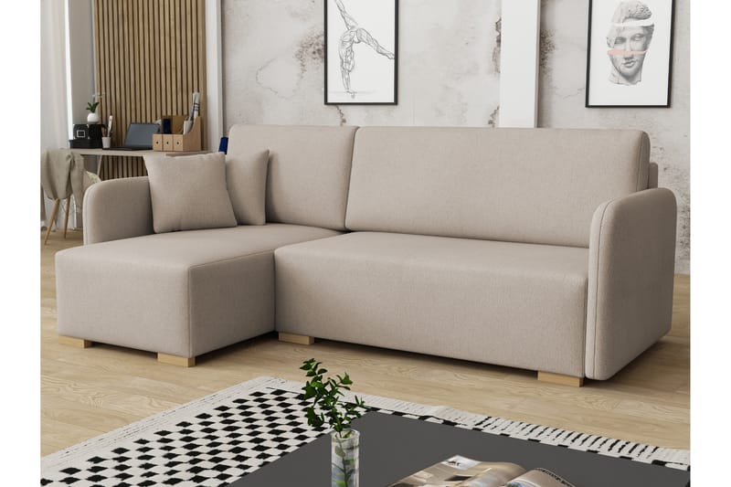 Amelus Sovesofa Med 4-Seters Divan - Beige - Møbler - Sofaer - Sovesofaer - Sovesofa divan