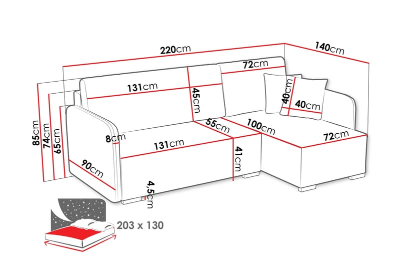 Amelus Sovesofa Med 4-Seters Divan - Grå - Møbler - Sofaer - Sovesofaer - Sovesofa divan