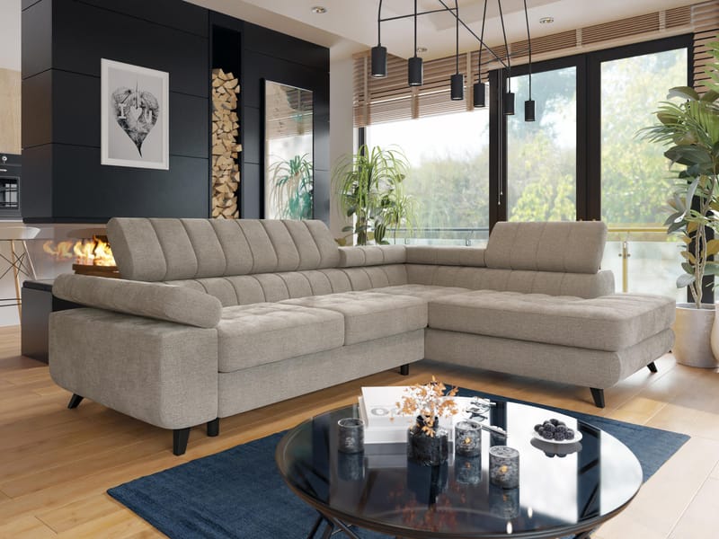 Amshyttan 4-seters Sovesofa med Sjeselong Høyre - Beige - Møbler - Sofaer - Sovesofaer - Hjørnesovesofa