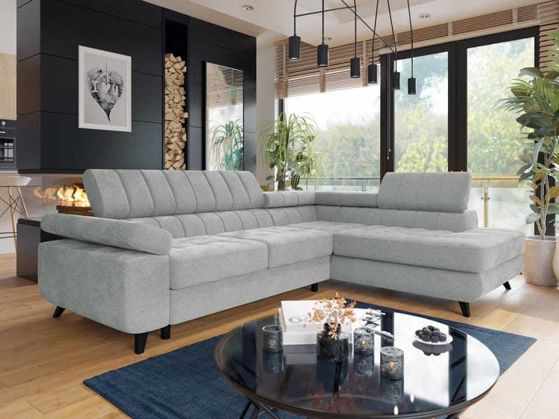 Amshyttan 4-seters Sovesofa med Sjeselong Høyre - Grå - Møbler - Sofaer - Sovesofaer - Hjørnesovesofa