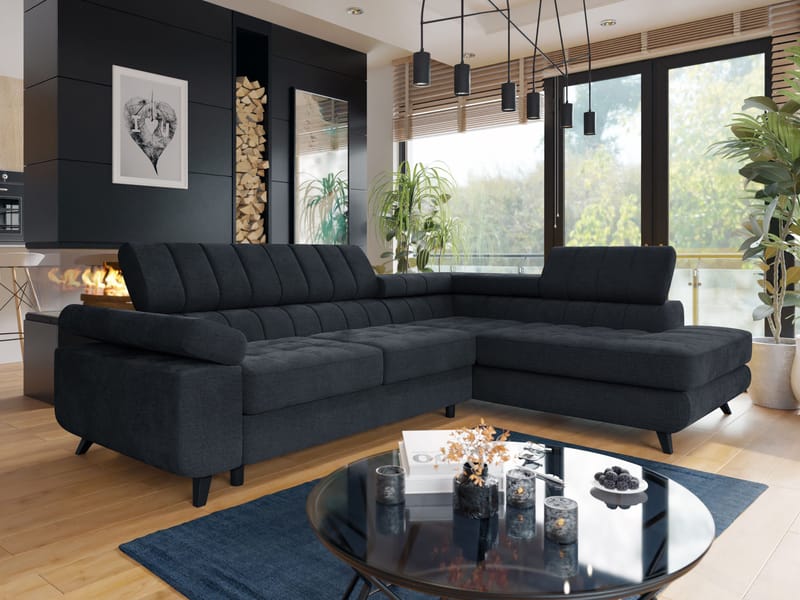 Amshyttan 4-seters Sovesofa med Sjeselong Høyre - Svart - Møbler - Sofaer - Sovesofaer - Hjørnesovesofa