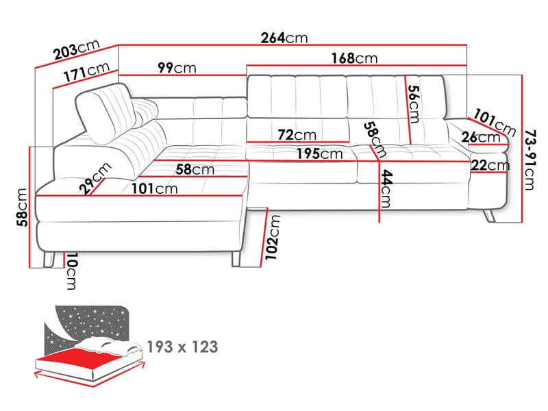 Amshyttan Sovesofa med sjeselong 4-seter - Lilla - Møbler - Sofaer - Sovesofaer - Langsgående sovesofa