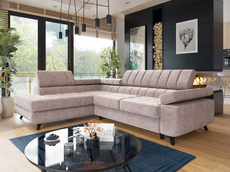 Amshyttan Sovesofa med sjeselong 4-seter, Rosa