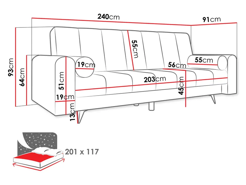 Aurvin 3-seters Sofa - Møbler - Sofaer - Sovesofaer - 3 seters sovesofa