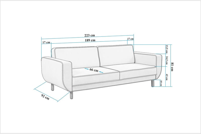 Austen 3-seters Sovesofa 66x189 cm i Stoff - Kremhvit - Møbler - Sofaer - Sovesofaer - 3 seters sovesofa