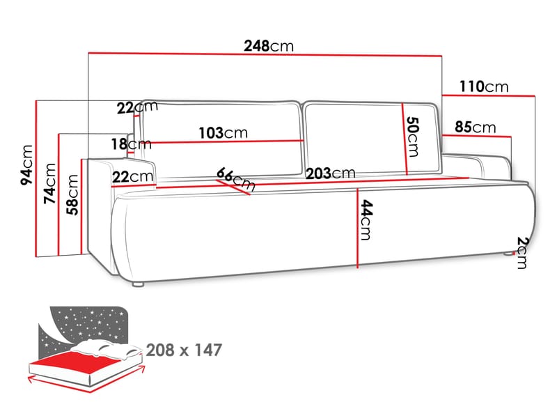 Avignon 3-seters Sovesofa 147x208 cm med Oppbevaring i Bouclé - Grå - Møbler - Sofaer - Sovesofaer - 3 seters sovesofa