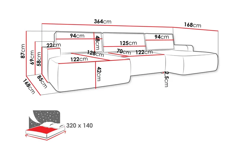 Avignon Sovesofa Dubbeldivan 5-sits - Beige - Møbler - Sofaer - Sovesofaer - U sovesofa