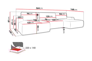 Avignon Sovesofa Dubbeldivan 5-sits - Grå - Møbler - Sofaer - Sovesofaer - U sovesofa
