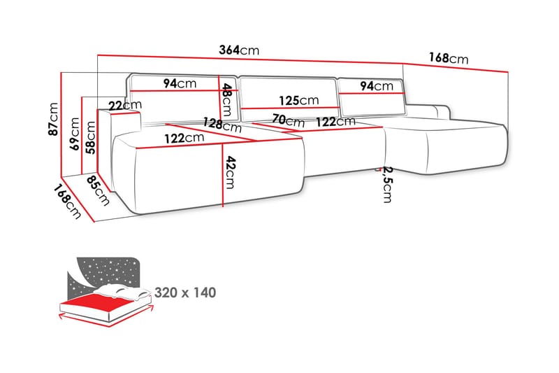 Avignon Sovesofa Dubbeldivan 5-sits - Hvit - Møbler - Sofaer - Sovesofaer - U sovesofa