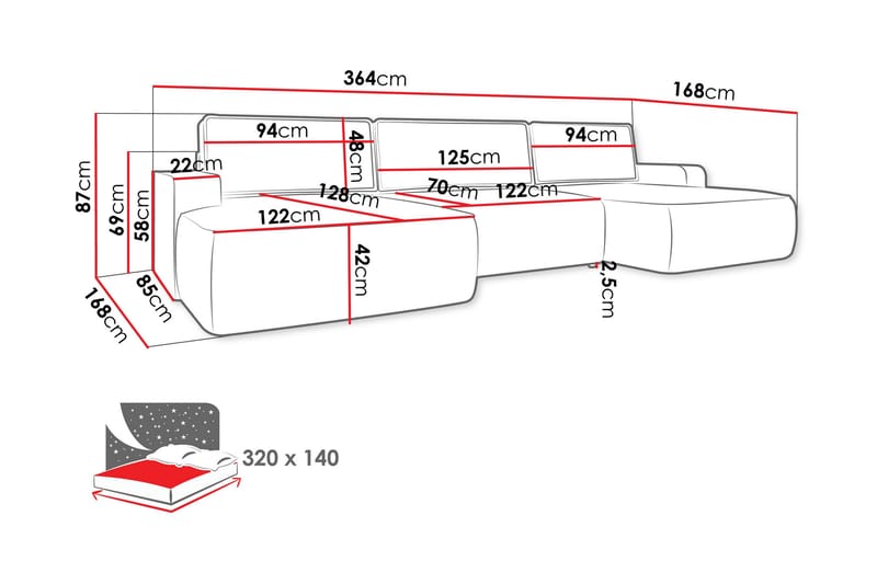 Avignon Sovesofa Dubbeldivan 5-sits - Hvit - Møbler - Sofaer - Sovesofaer - U sovesofa