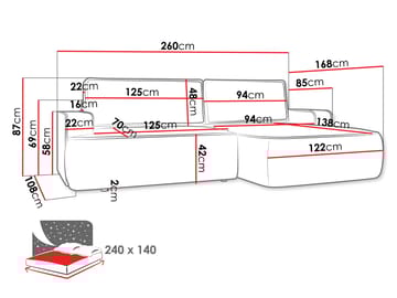 Avignon Sovesofa med sjeselong 3-seter - Grå - Møbler - Sofaer - Sovesofaer - Sovesofa divan