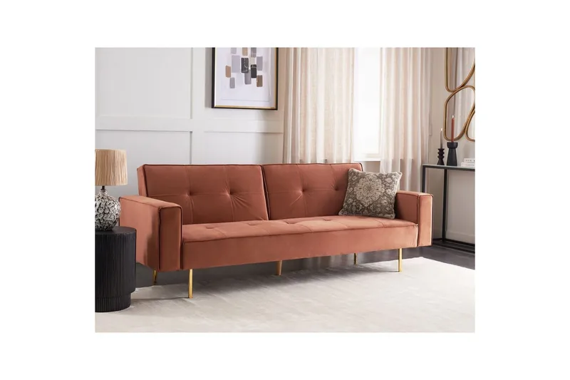 Bäddsoffa Beliani Visnes Brun, Guld Brown||GOLD - Møbler - Sofaer - Sovesofaer - 3 seters sovesofa