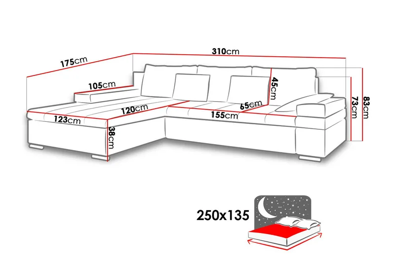 Bangkok Divansovesofa 310x175x83 cm - Møbler - Sofaer - Sovesofaer - Langsgående sovesofa