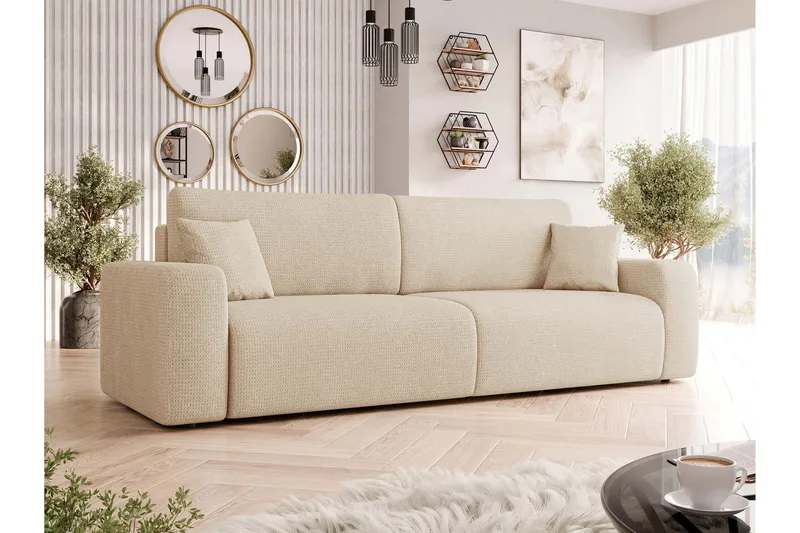 Barile Sovesofa 3-seter i Plysj - Beige - Møbler - Sofaer - Sovesofaer - 3 seters sovesofa