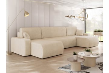 Barile Sovesofa med Dobbel Sjeselong 4-seter i Plysj - Beige - Møbler - Sofaer - Sovesofaer - U sovesofa