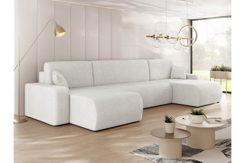 Barile Sovesofa med Dobbel Sjeselong 4-seter i Plysj - Hvit - Møbler - Sofaer - Sovesofaer - U sovesofa