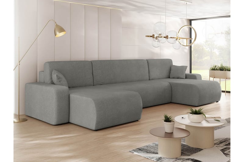 Barile Sovesofa med Dobbel Sjeselong 4-seter i Plysj - Grå - Møbler - Sofaer - Sovesofaer - U sovesofa