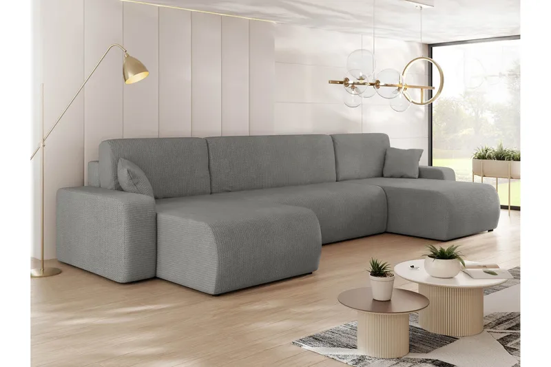 Barile Sovesofa med Dobbel Sjeselong 4-seter i Plysj - Grå - Møbler - Sofaer - Sovesofaer - U sovesofa