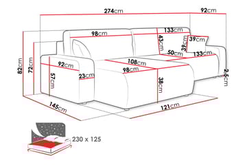 Barile Sovesofa med Sjeselong 3-seter i Plysj - Hvit - Møbler - Sofaer - Sovesofaer - Sovesofa divan