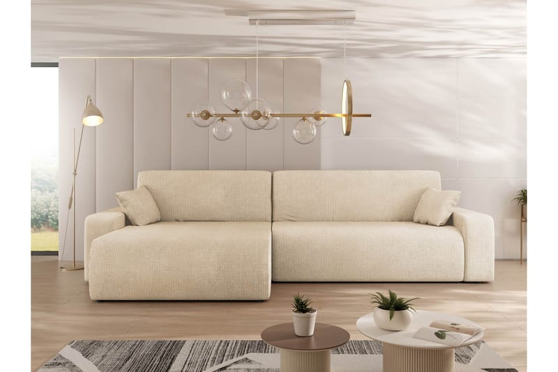 Barile Sovesofa med Sjeselong 3-seter i Plysj - Beige - Møbler - Sofaer - Sovesofaer - Sovesofa divan