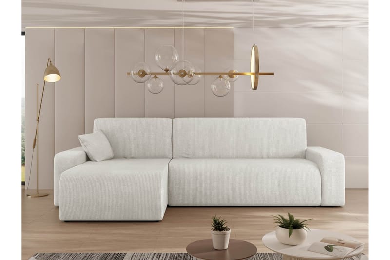 Barile Sovesofa med Sjeselong 3-seter i Plysj - Hvit - Møbler - Sofaer - Sovesofaer - Sovesofa divan