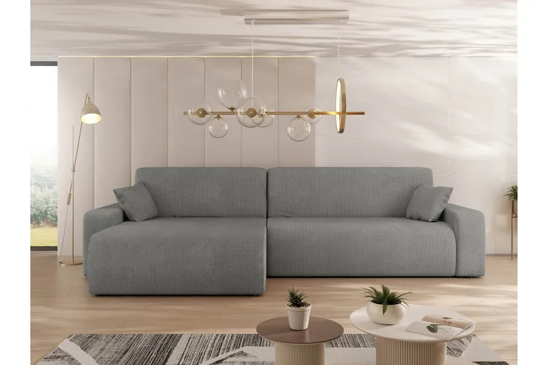 Barile Sovesofa med Sjeselong 3-seter i Plysj - Grå - Møbler - Sofaer - Sovesofaer - Sovesofa divan