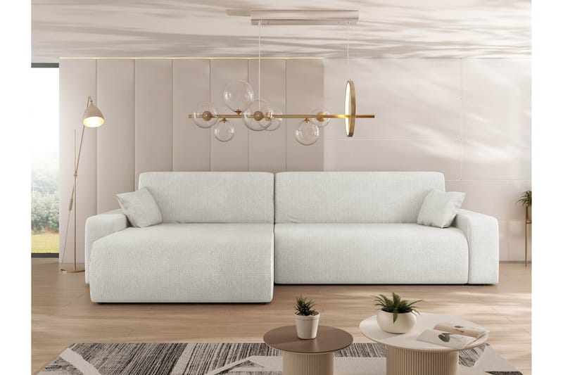 Barile Sovesofa med Sjeselong 3-seter i Plysj - Hvit - Møbler - Sofaer - Sovesofaer - Sovesofa divan