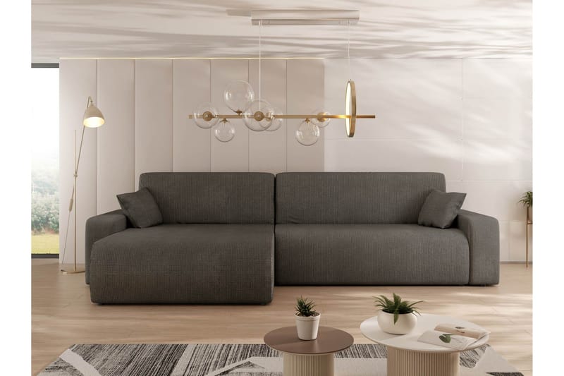 Barile Sovesofa med Sjeselong 3-seter i Plysj - Grå - Møbler - Sofaer - Sovesofaer - Sovesofa divan