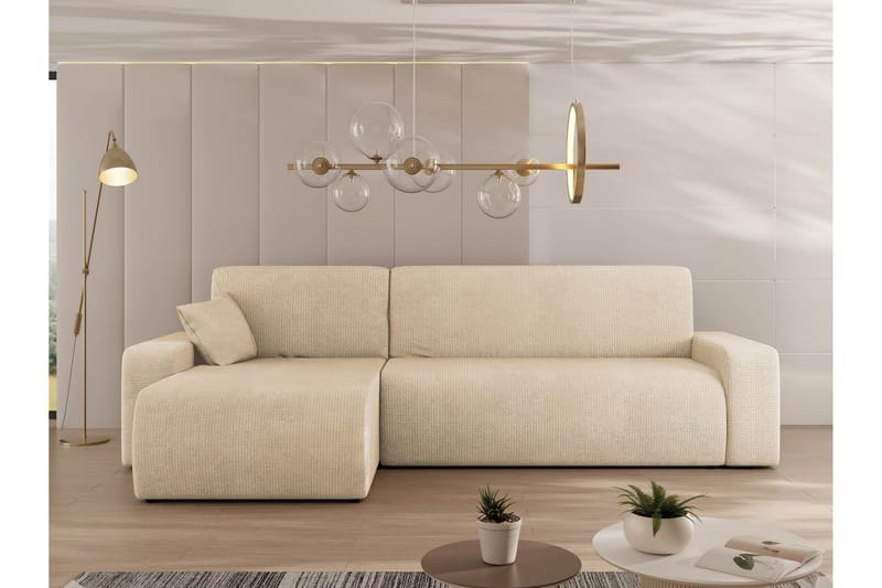 Barile Sovesofa med Sjeselong 3-seter i Plysj - Beige - Møbler - Sofaer - Sovesofaer - Sovesofa divan