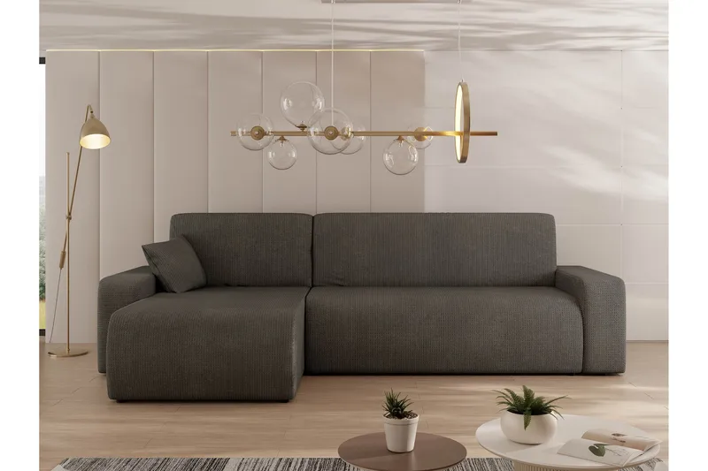 Barile Sovesofa med Sjeselong 3-seter i Plysj - Grå - Møbler - Sofaer - Sovesofaer - Sovesofa divan