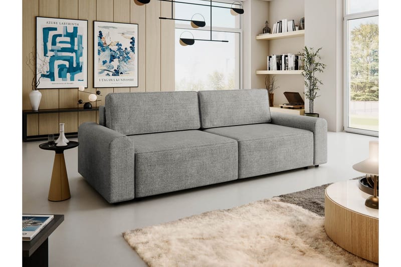 Bella Sovesofa 3-seter i Plysj - Grå - Møbler - Sofaer - Sovesofaer - 3 seters sovesofa