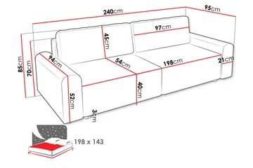 Bella Sovesofa 3-seter i Plysj - Grå - Møbler - Sofaer - Sovesofaer - 3 seters sovesofa