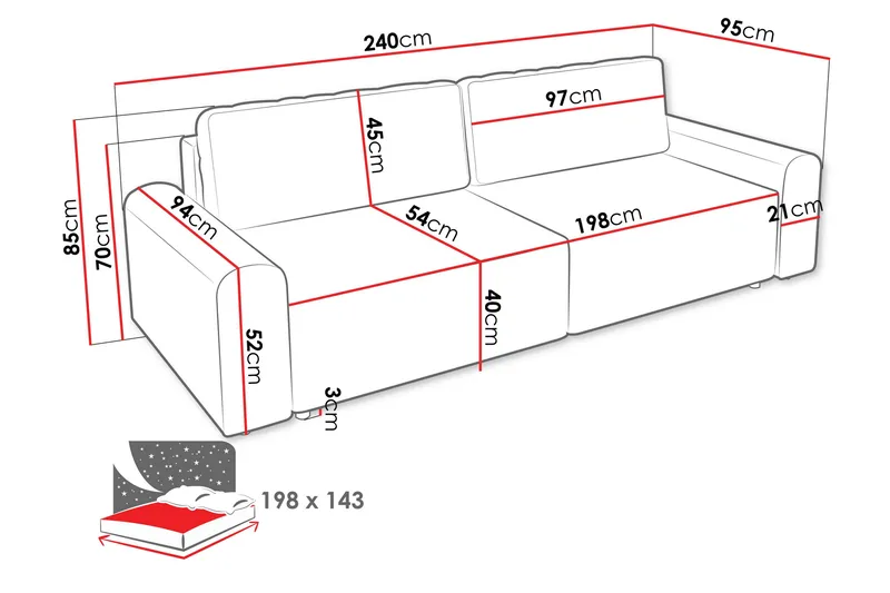 Bella Sovesofa 3-seter i Plysj - Grå - Møbler - Sofaer - Sovesofaer - 3 seters sovesofa