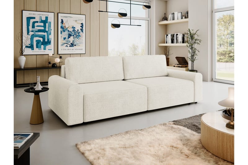 Bella Sovesofa 3-seter i Plysj - Beige - Møbler - Sofaer - Sovesofaer - 3 seters sovesofa