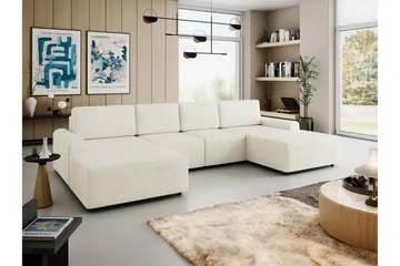 Bella Sovesofa med Dobbel Sjeselong 4-seter i Plysj - Beige - Møbler - Sofaer - Sovesofaer - U sovesofa