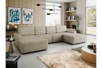 Bella Sovesofa med Dobbel Sjeselong 4-seter i Plysj - Beige - Møbler - Sofaer - Sovesofaer - U sovesofa