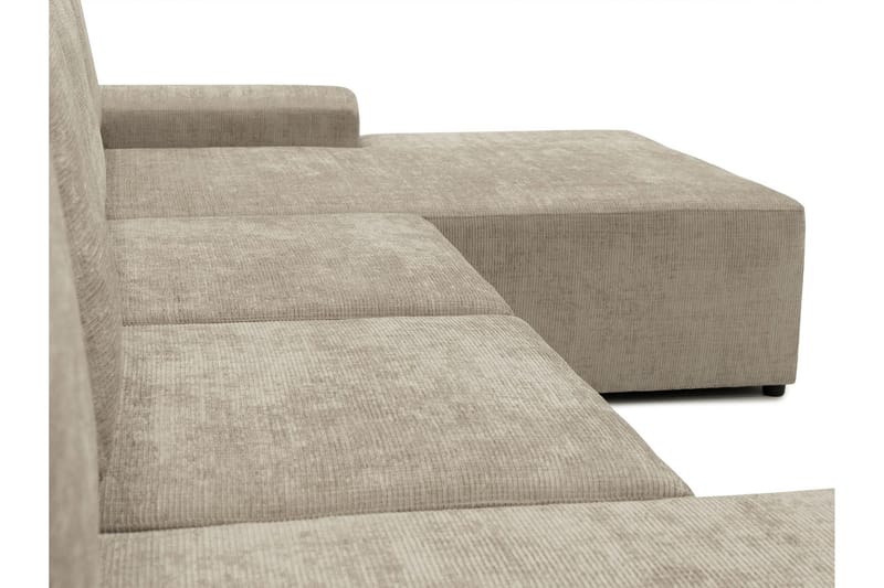 Bella Sovesofa med Dobbel Sjeselong 4-seter i Plysj - Beige - Møbler - Sofaer - Sovesofaer - U sovesofa
