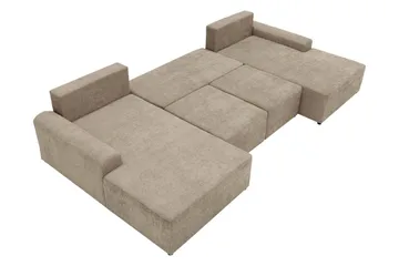 Bella Sovesofa med Dobbel Sjeselong 4-seter i Plysj - Beige - Møbler - Sofaer - Sovesofaer - U sovesofa